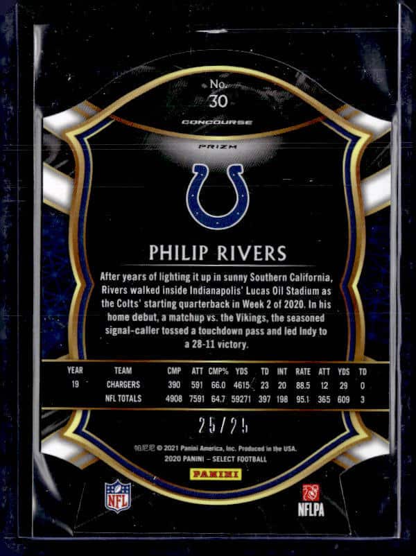 2020 Panini Select Philip Rivers #30 Tie-Dye Die-Cut /25