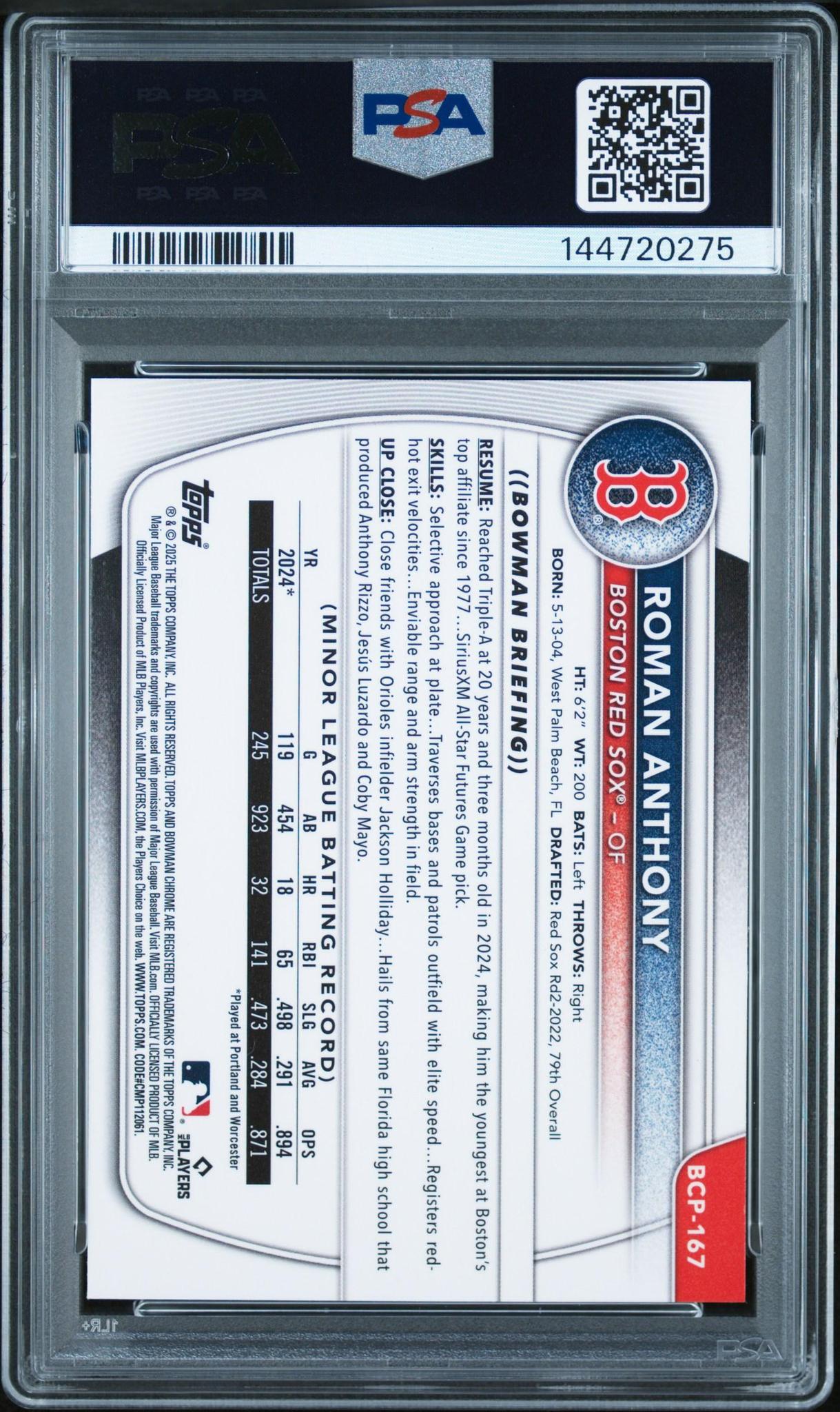 2025 Bowman Chrome Roman Anthony #BCP-167 Mini Diamond PSA 10