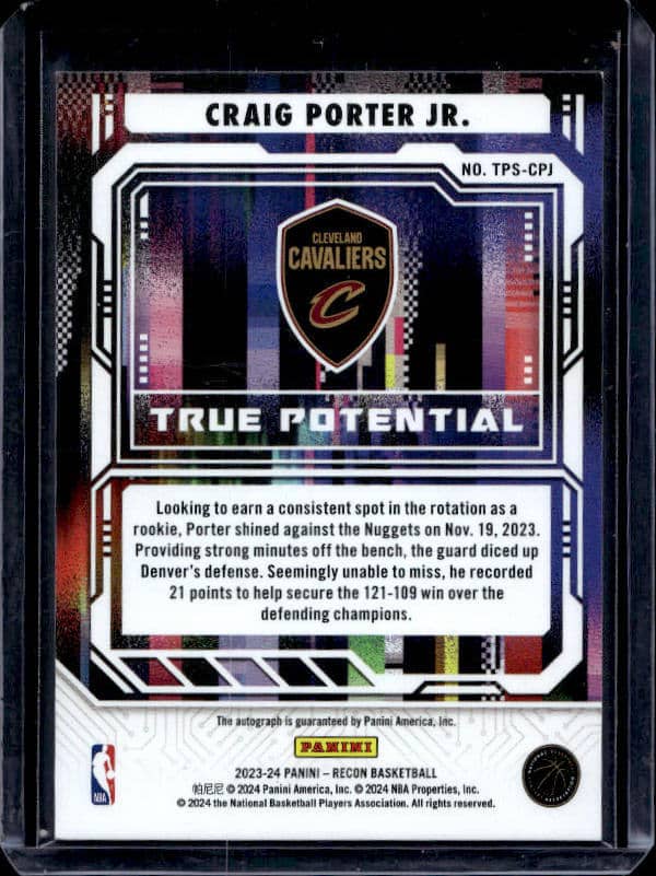 2023/24 Panini Recon Craig Porter Jr. #TPS-CPJ Rookie Autograph Blue /75