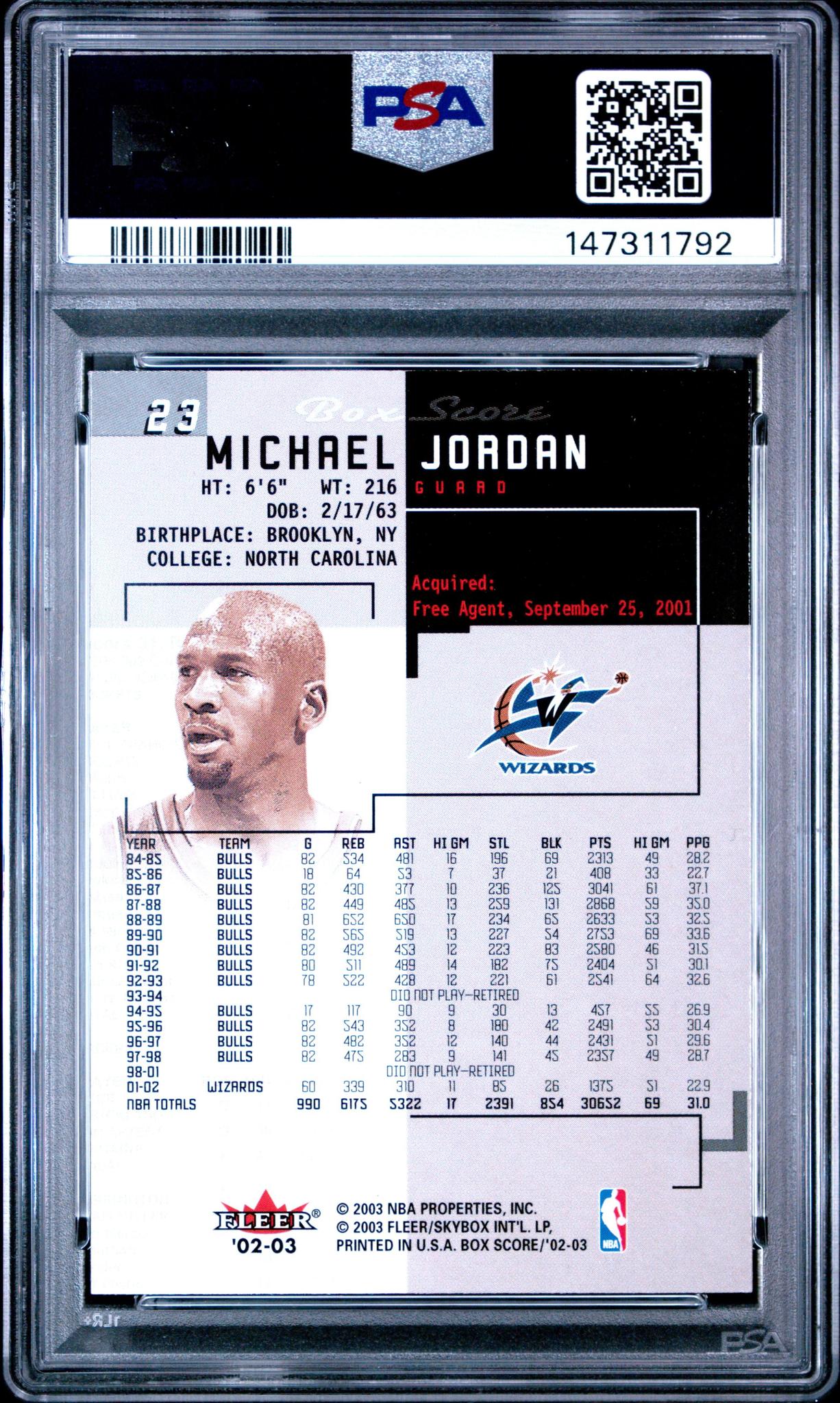 2002 Fleer Box Score Michael Jordan #23 PSA 10
