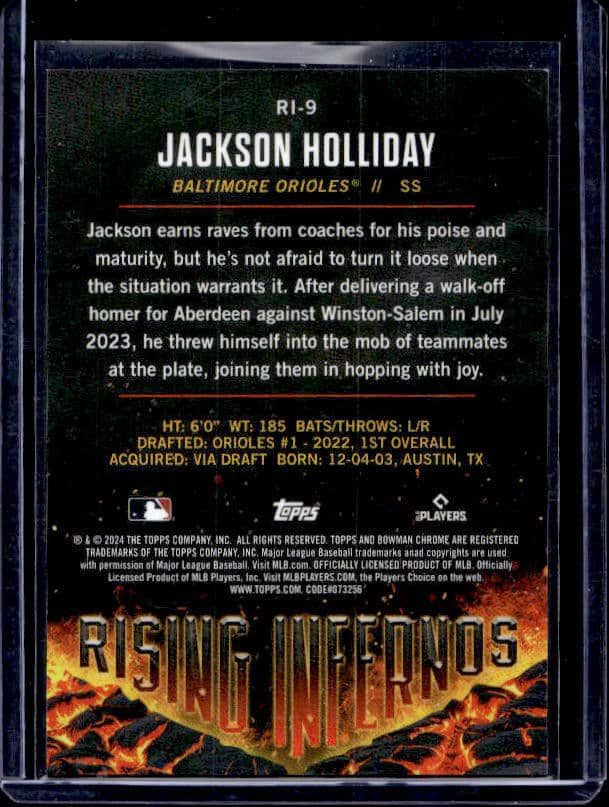 2024 Bowman Chrome Jackson Holliday #RI-9 Rising Infernos Aqua /125