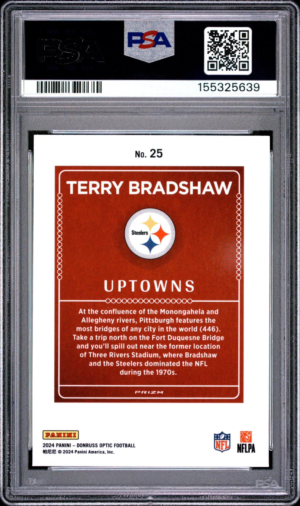 2024 PANINI DONRUSS OPTIC UPTOWNS 25 TERRY BRADSHAW PSA 10