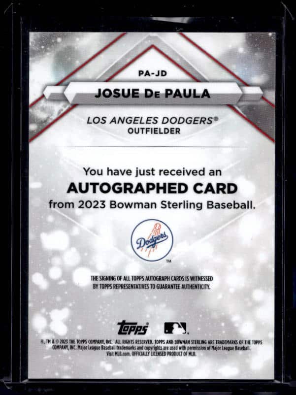 2023 Bowman Sterling Josue De Paula #PA-JD Autograph