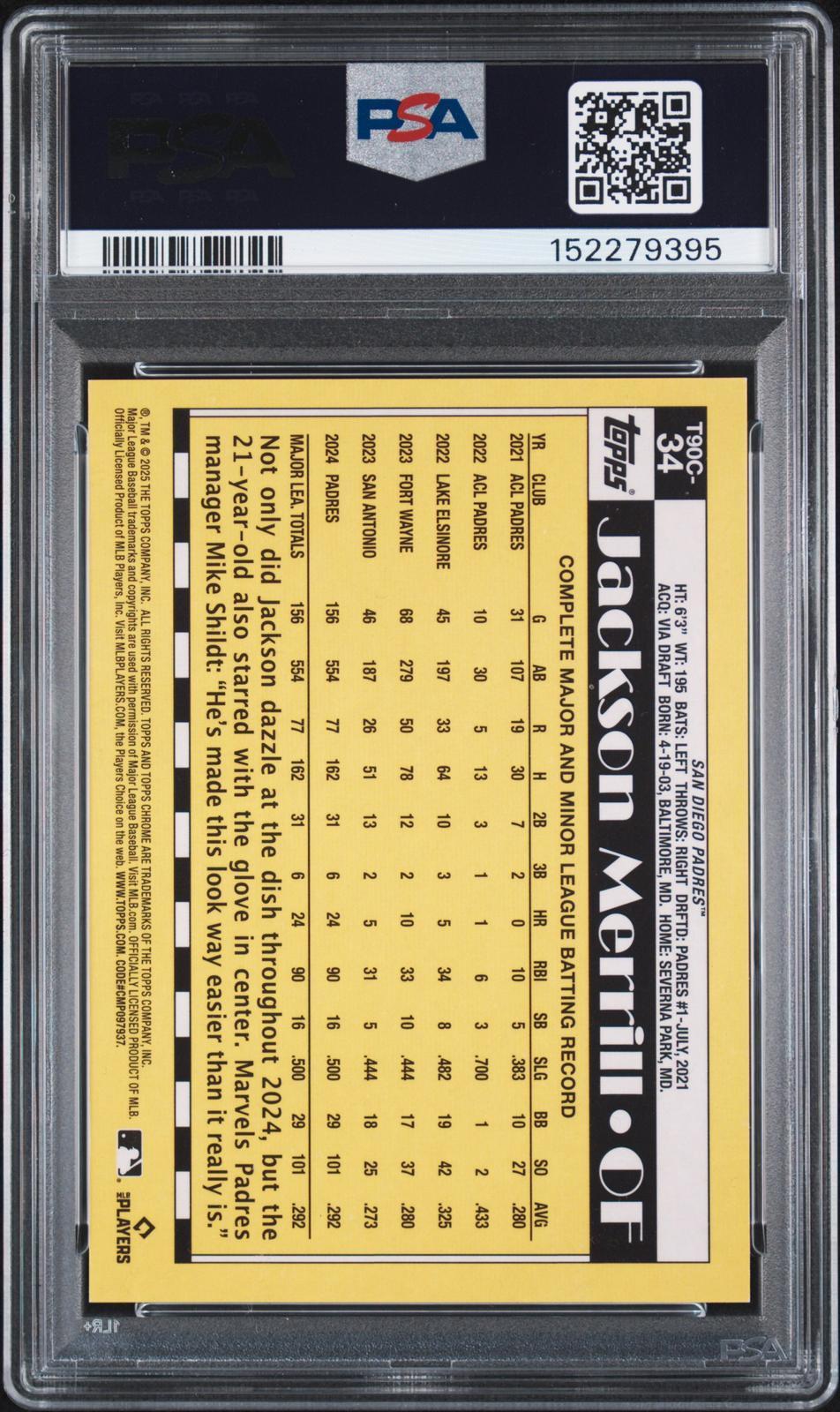 2025 Topps Silver Pack 1990 Chrome Promo #34 Jackson Merrill Orange PSA Authentic
