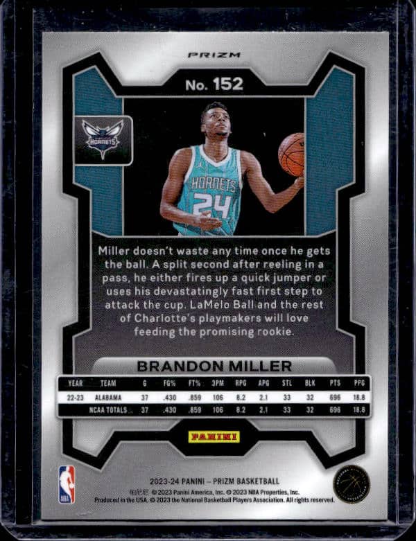 2023/24 Panini Prizm Brandon Miller #152 Rookie Cracked Ice