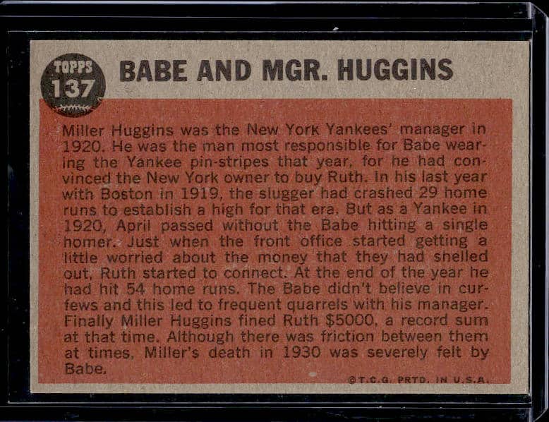 1962 Topps Babe Ruth Special #137 Babe Ruth / Miller Huggins