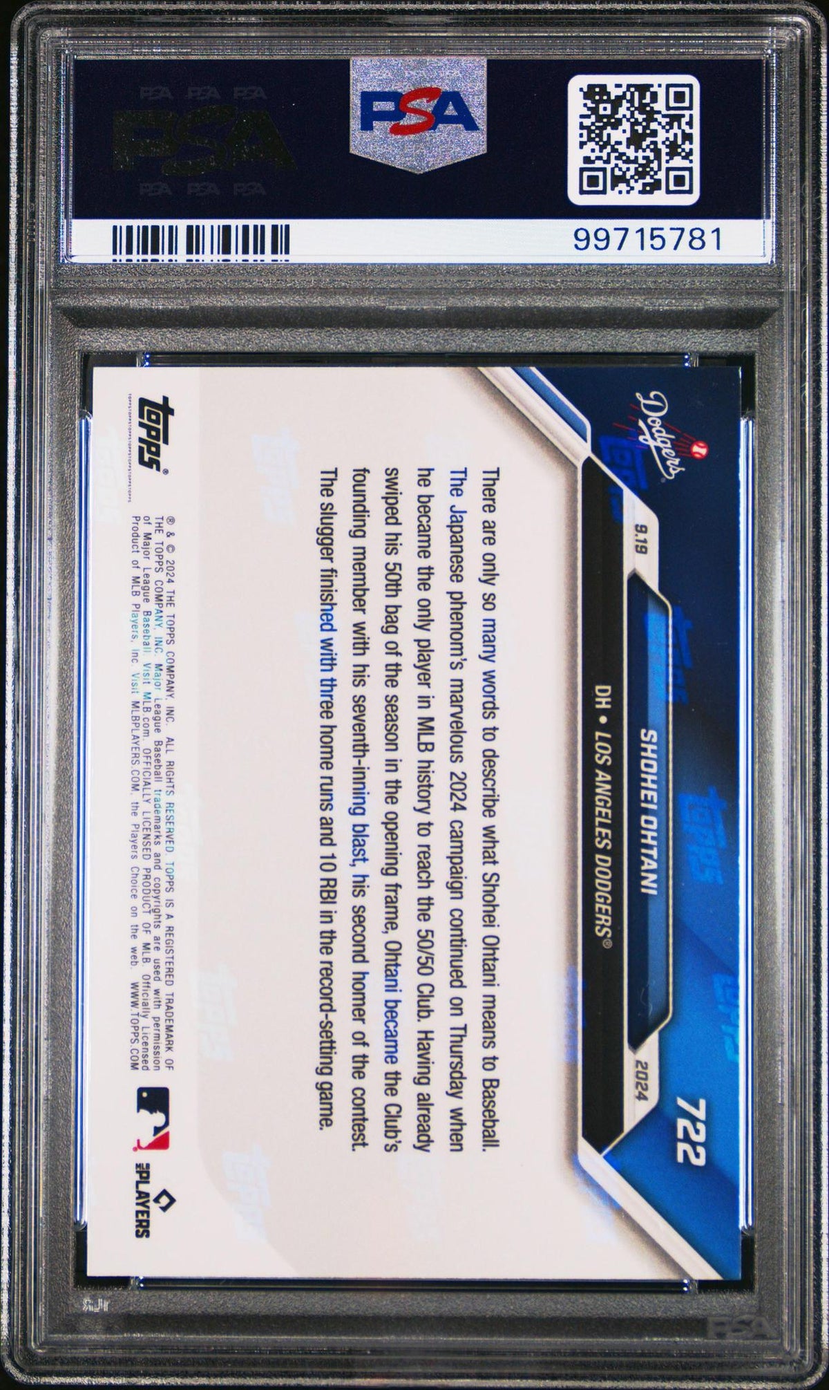 2024 TOPPS NOW #722 SHOHEI OHTANI PSA 10