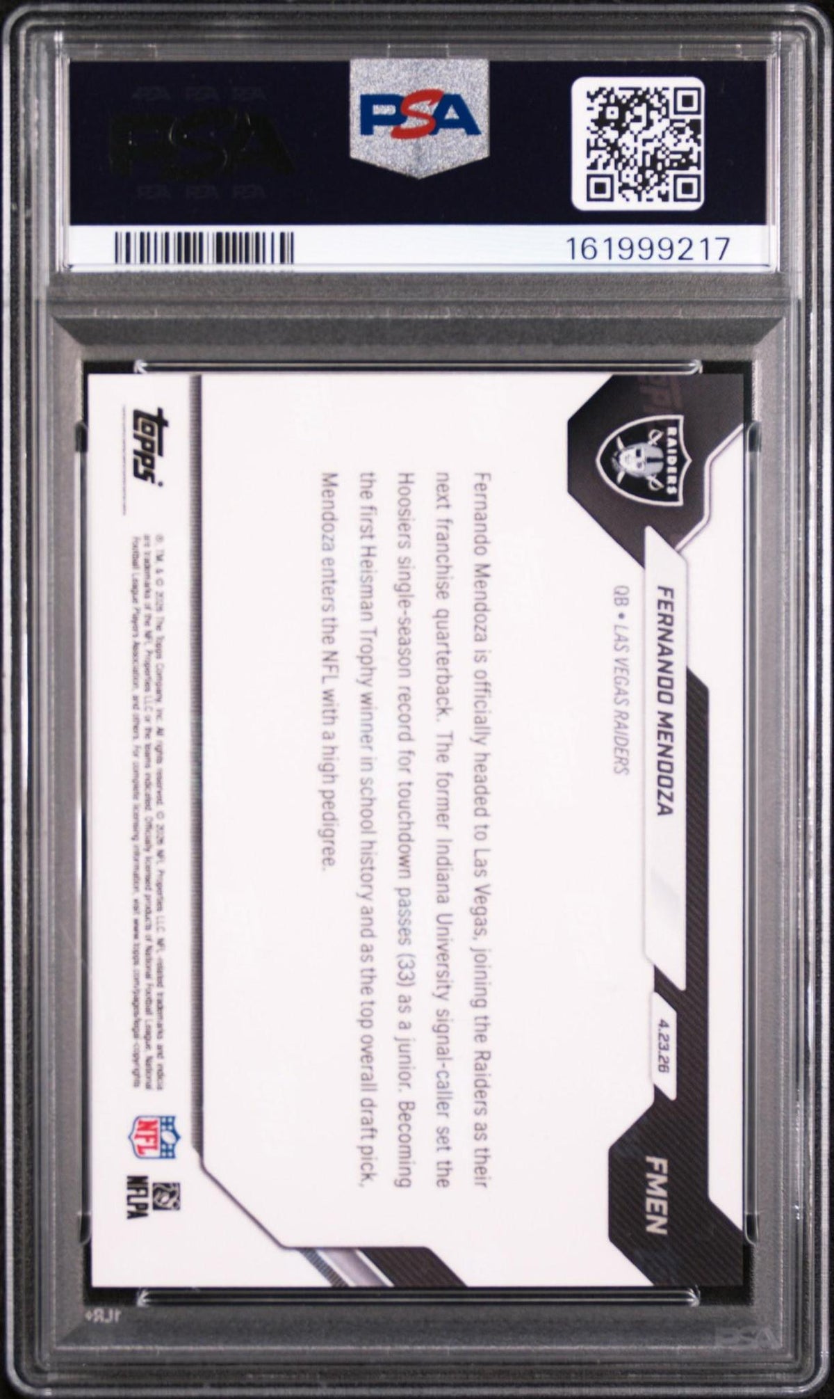 2026 TOPPS NOW #FMEN FERNANDO MENDOZA PSA 10