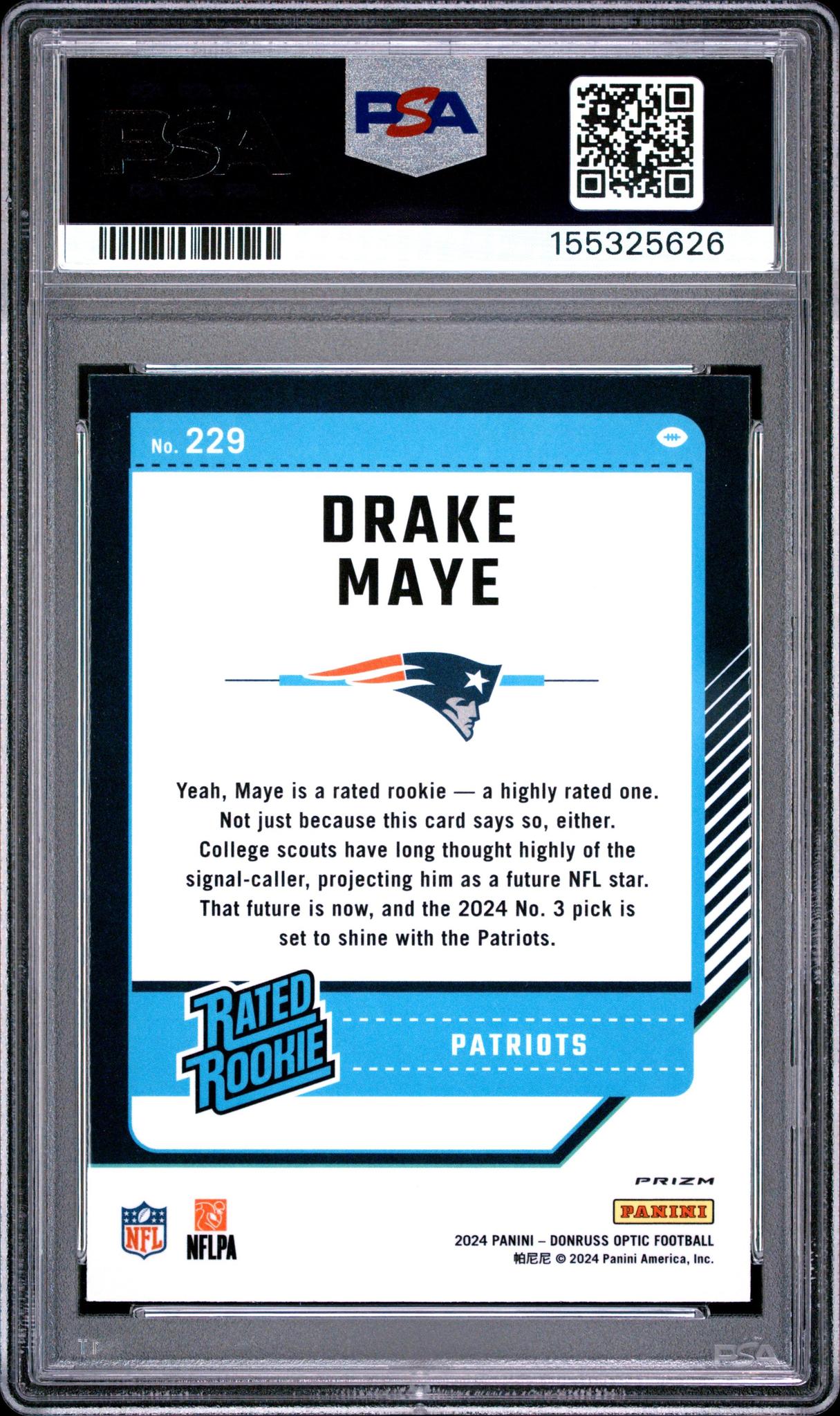 2024 PANINI DONRUSS OPTIC 229 DRAKE MAYE HOLO PSA 10