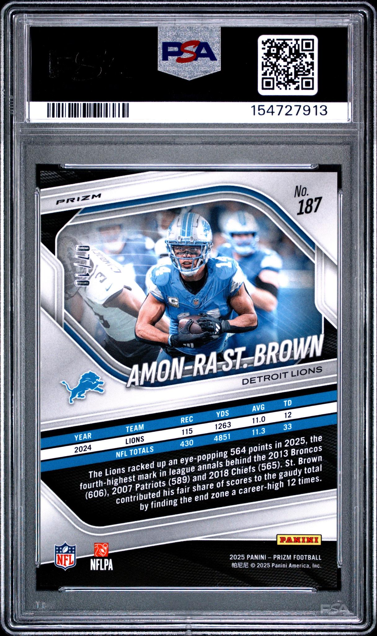 2025 PANINI PRIZM 187 AMON-RA ST. BROWN GOLD CHOICE PSA 10