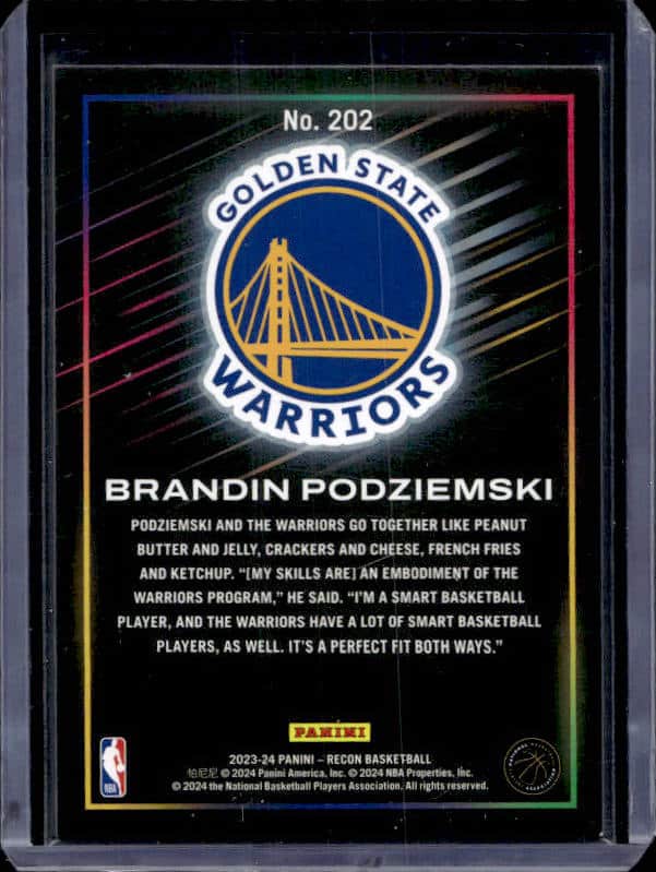 2023/24 Panini Recon Brandin Podziemski #202 Rookie Orange Holo FOTL /12