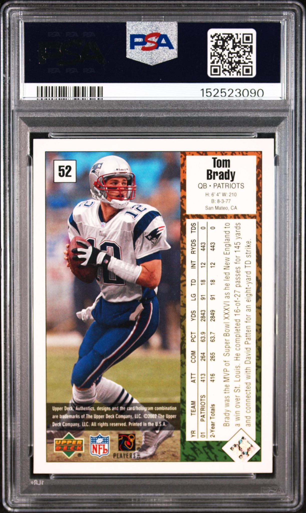 2002 UD AUTHENTICS 52 TOM BRADY PSA 10