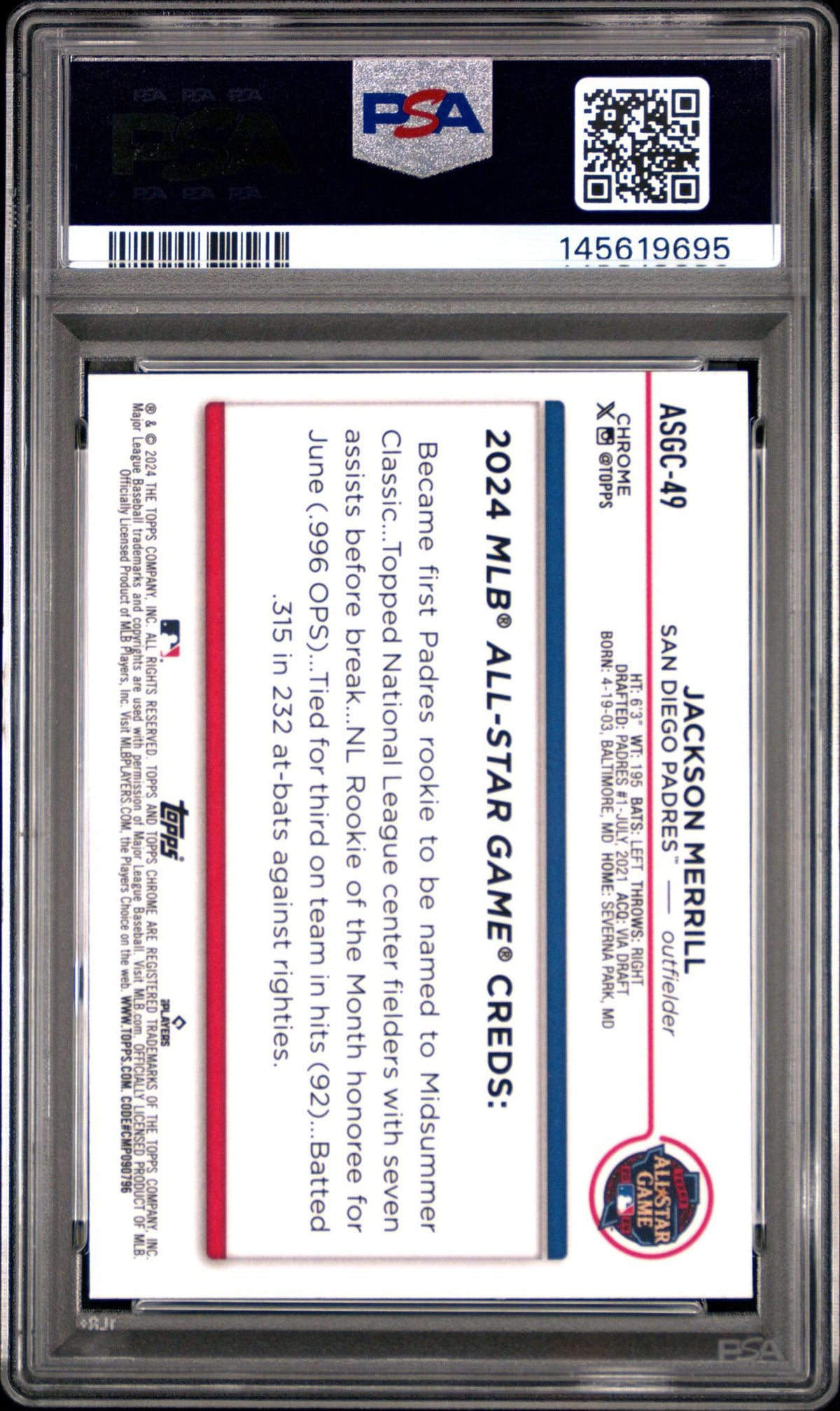 2024 Topps Chrome Update Jackson Merrill Green Refractor PSA 10 #/99