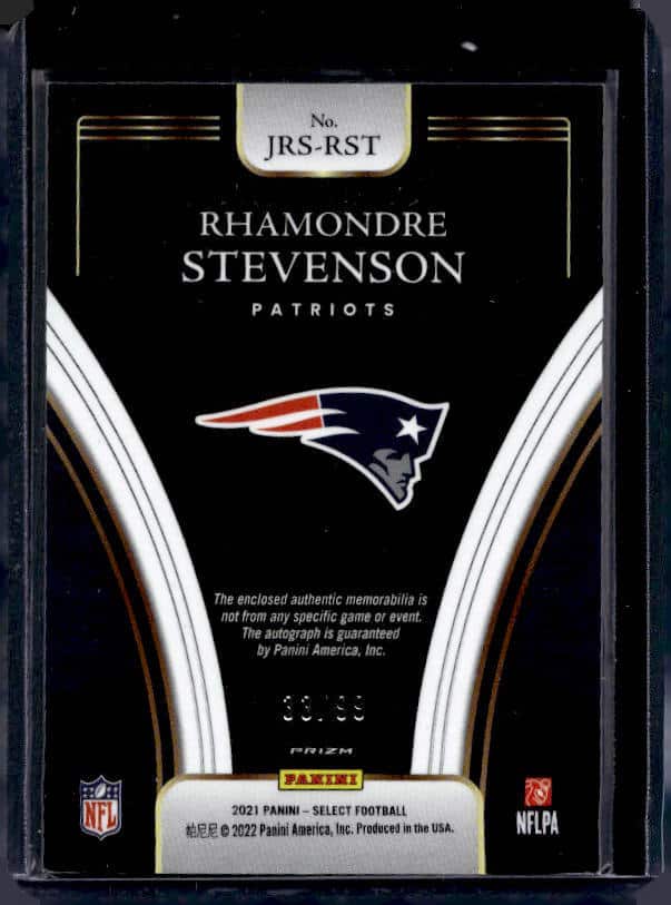 2021 Panini Select Rhamondre Stevenson #JRS-RST Rookie Patch Autograph /99