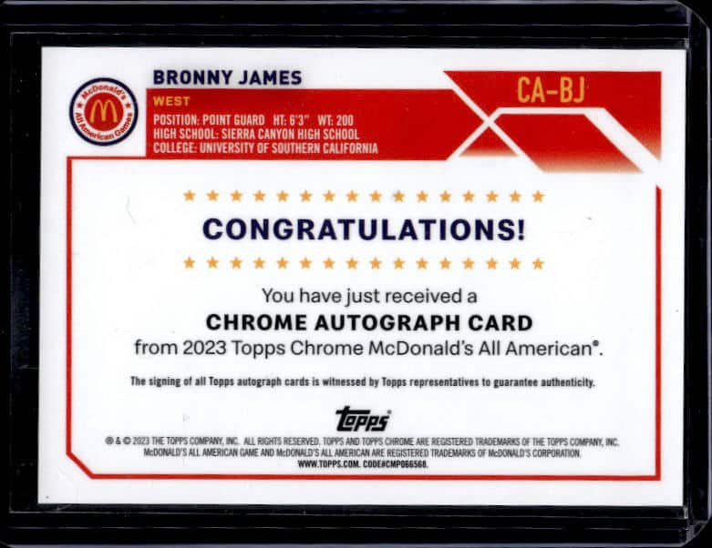 2023 Topps Chrome McDonald's All American Bronny James #CA-BJ Refractor
