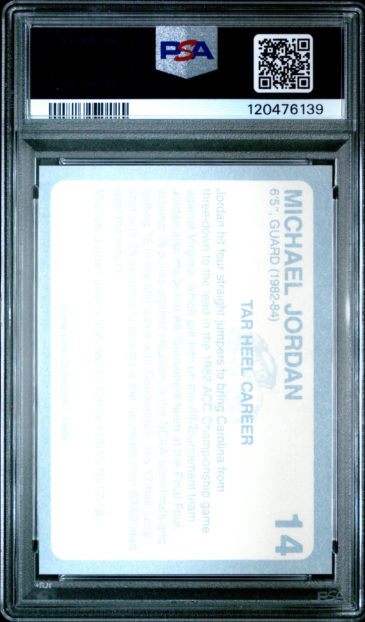 1989 COLLEGIATE COLLECTION NORTH CAROLINA 14 MICHAEL JORDAN GOLD PSA 10