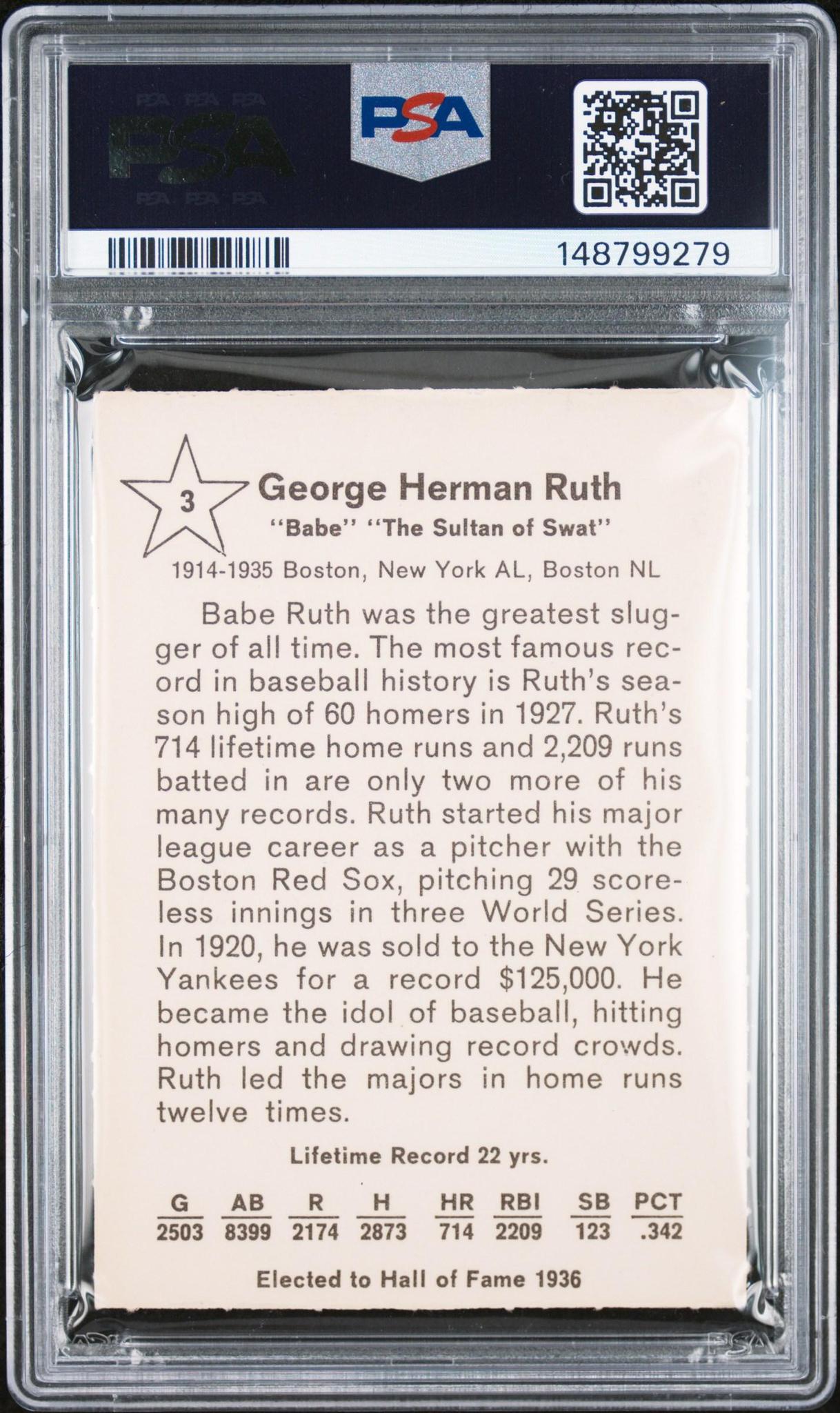 1961 GOLDEN PRESS 3 BABE RUTH PSA 6