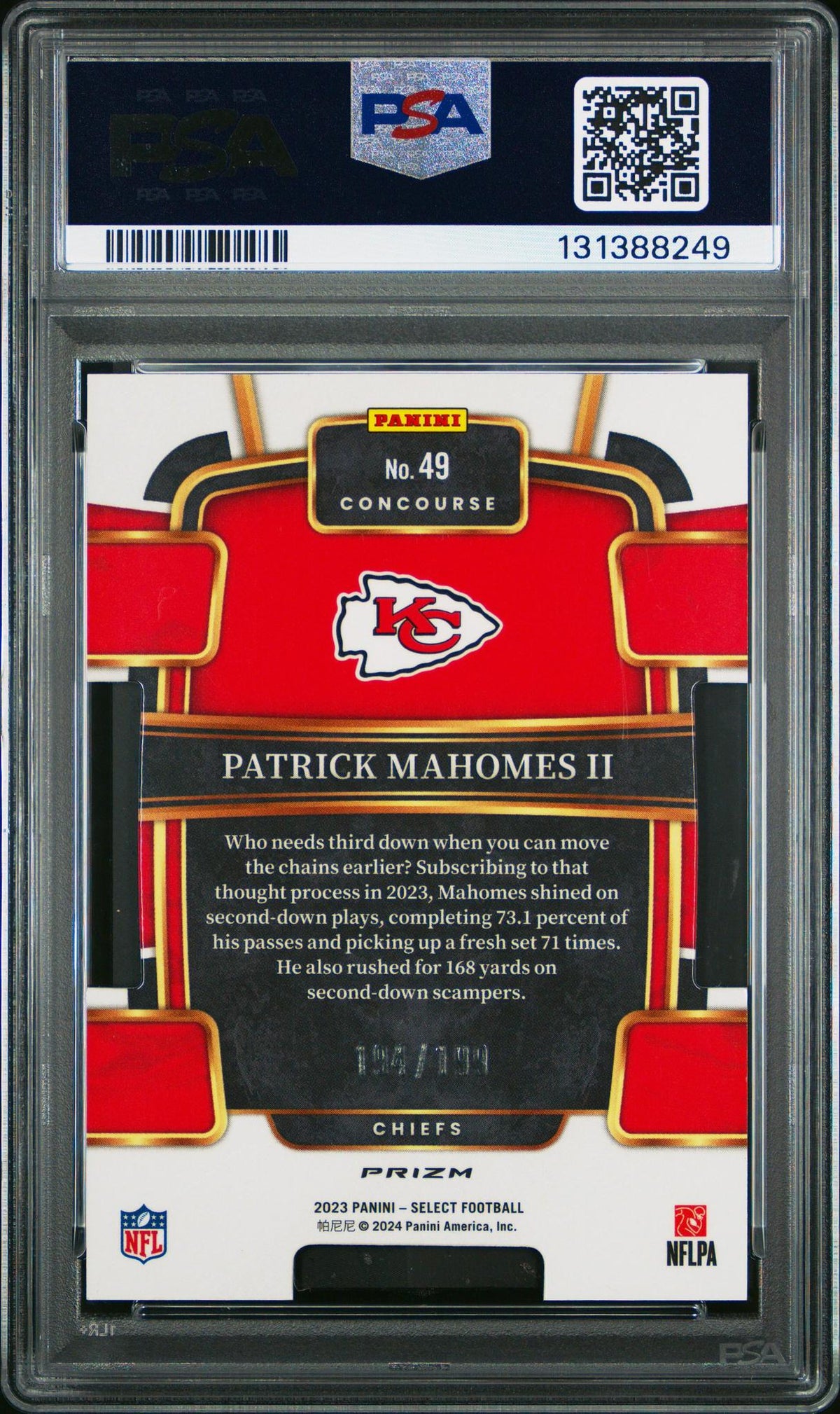 2023 Panini Select #49 Patrick Mahomes Ii Die-Cut White Prizm PSA 10