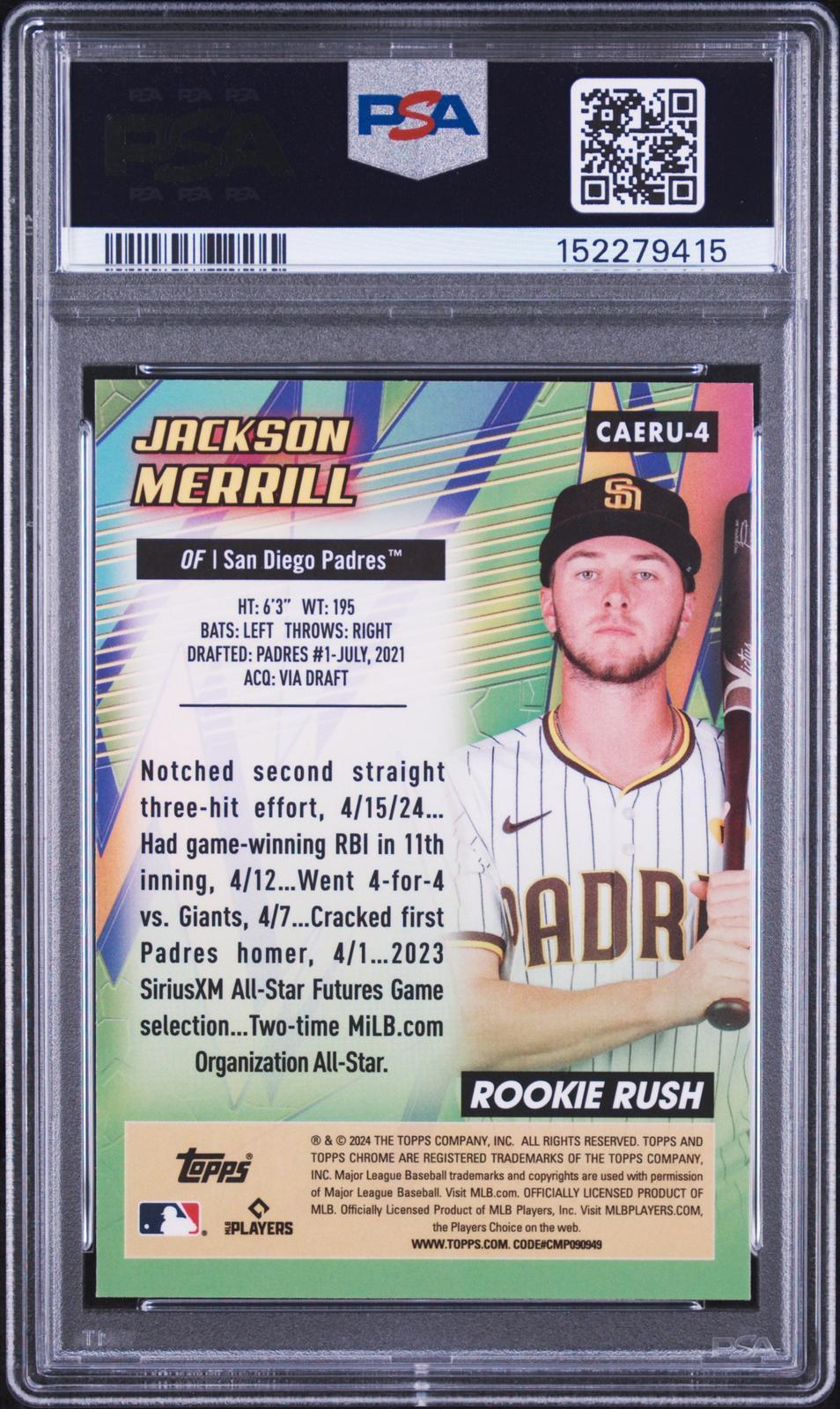 2024 Topps Chrome Update Chrome All-Etch Rookie Rush Jackson Merrill PSA Authentic Auto