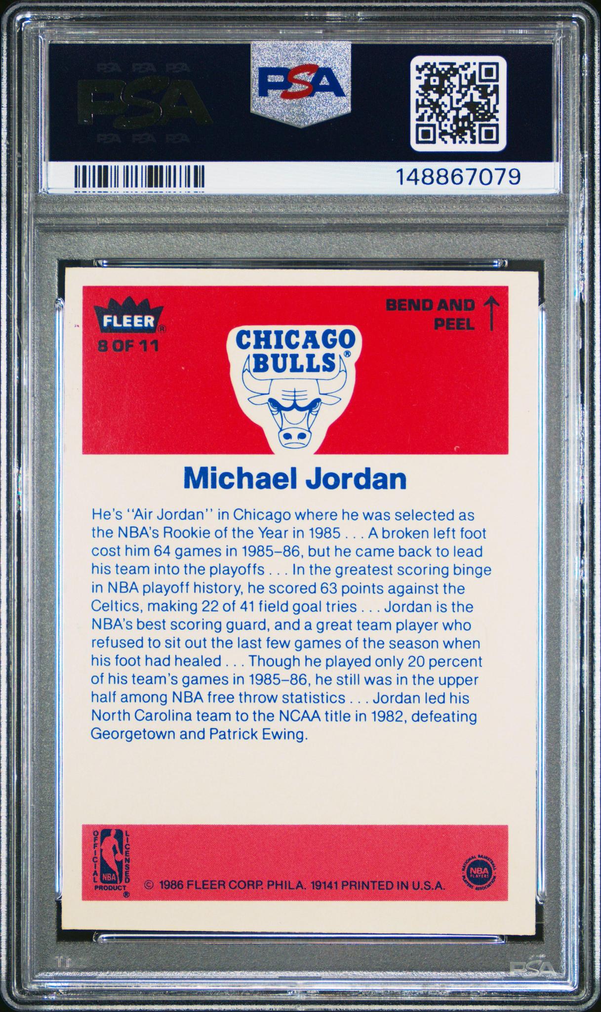 1986 Fleer Sticker Michael Jordan #8 Rookie PSA 6