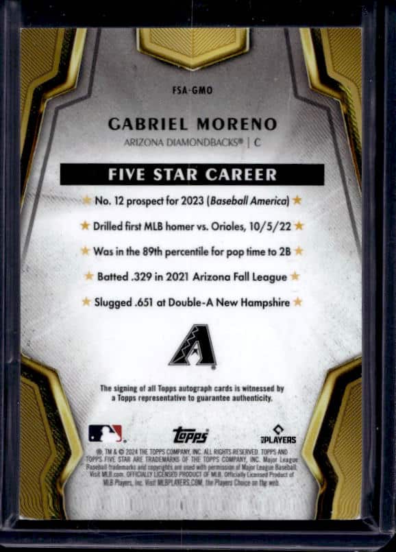2024 Topps Five Star Gabriel Moreno #FSA-GMO Autograph Purple /50
