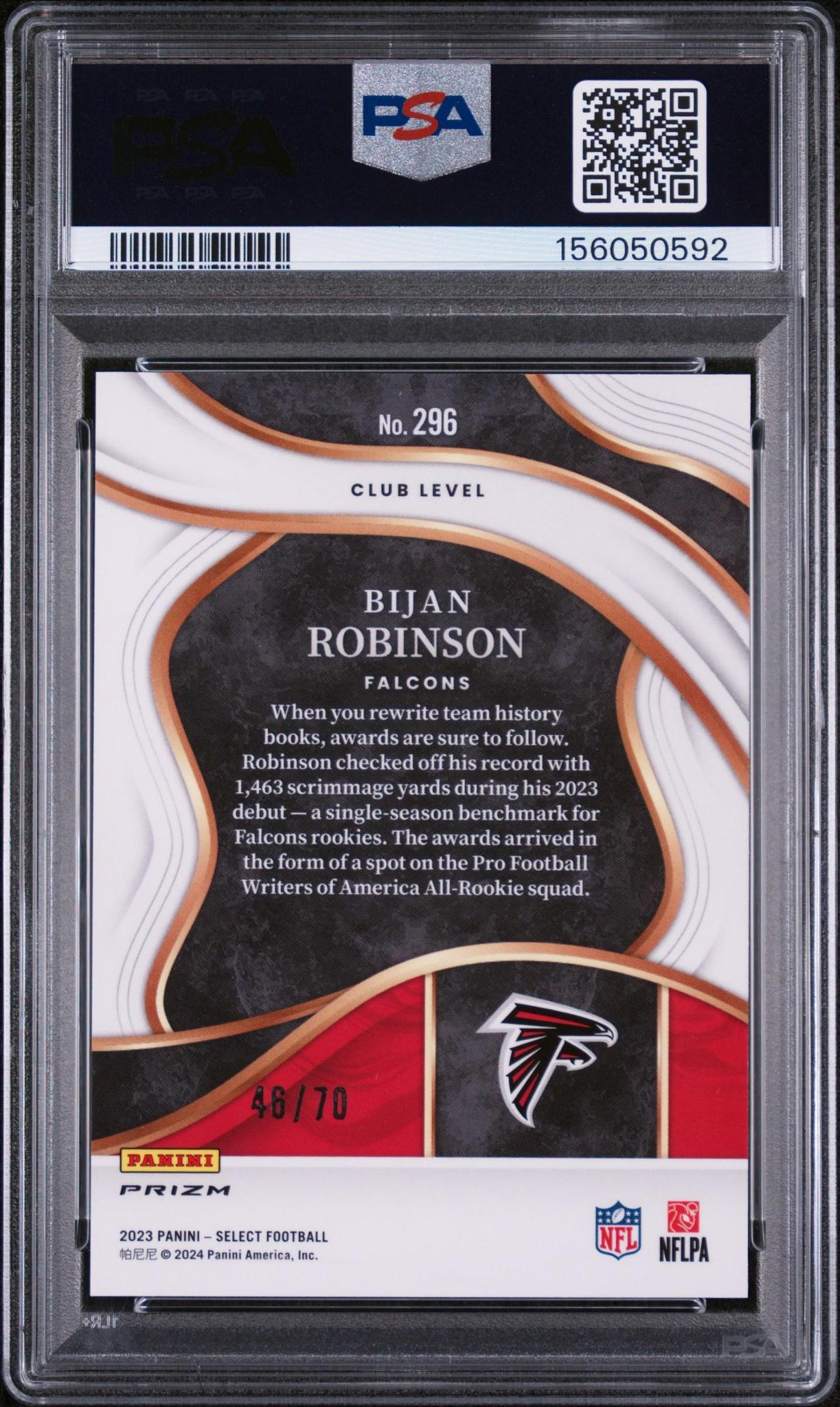 2023 PANINI SELECT 296 BIJAN ROBINSON DRAGON SCALE PRIZM PSA 10