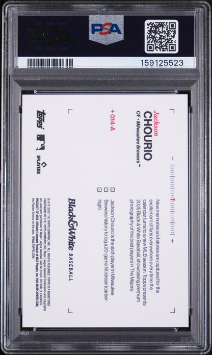 2025 TOPPS BLACK AND WHITE 14-A JACKSON CHOURIO AUTOGRAPH-YELLOW PSA 10