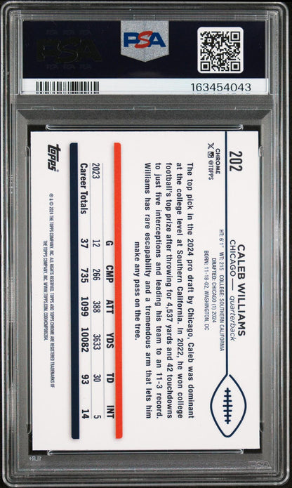 2024 TOPPS CHROME 202 CALEB WILLIAMS PRISM REFRACTOR PSA 10