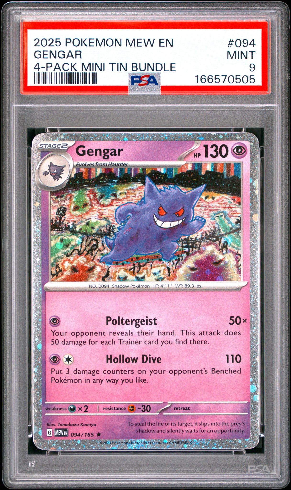 2025 POKEMON MEW EN-151 094 GENGAR 4-PACK MINI TIN BUNDLE PSA 9