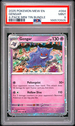 2025 POKEMON MEW EN-151 094 GENGAR 4-PACK MINI TIN BUNDLE PSA 9