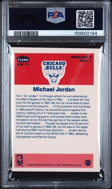 1986 FLEER STICKER #8 MICHAEL JORDAN PSA 4