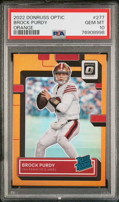 2022 PANINI DONRUSS OPTIC 277 BROCK PURDY ORANGE PSA 10