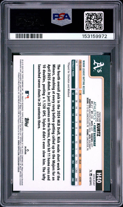 2025 Topps Holiday Nick Kurtz #H40 Holiday Plaid PSA 10