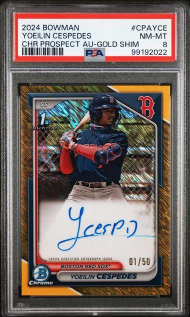 2024 Bowman Yoeilin Cespedes CHR Prospects Gold Shimmer Auto Auto PSA 8