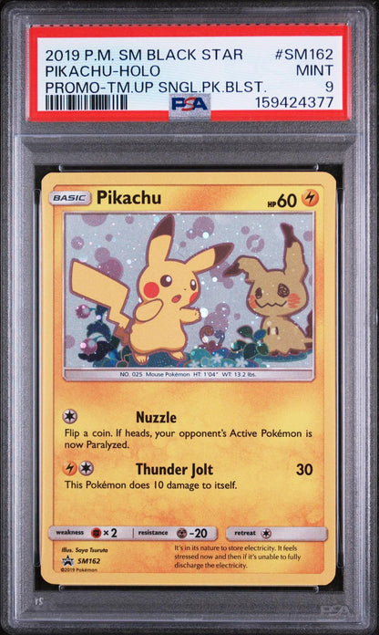 2019 POKEMON SM BLACK STAR PROMO SM162 PIKACHU-HOLO TEAM UP SINGLE PACK BLISTERS PSA 9