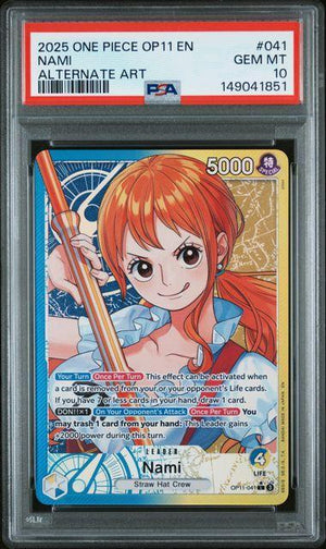 2025 ONE PIECE OP11-A FIST OF DIVINE SPEED 041 NAMI ALTERNATE ART PSA 10