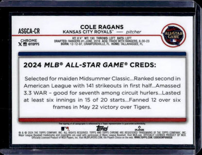 2024 Topps Chrome Cole Ragans #ASGCA-CR Autograph X-Fractor /125