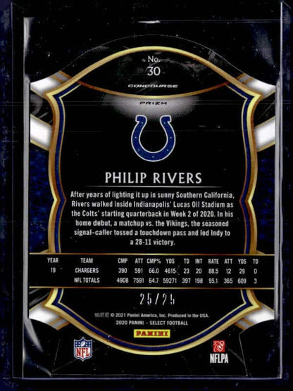 2020 Panini Select Philip Rivers #30 Tie-Dye Die-Cut /25