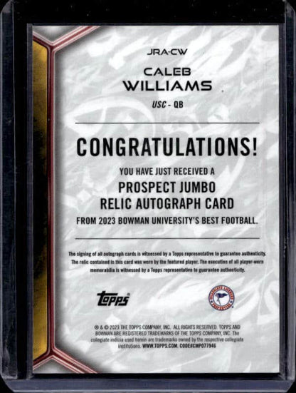 2023 Bowman's Best University Caleb Williams #JRA-CW Patch Autograph