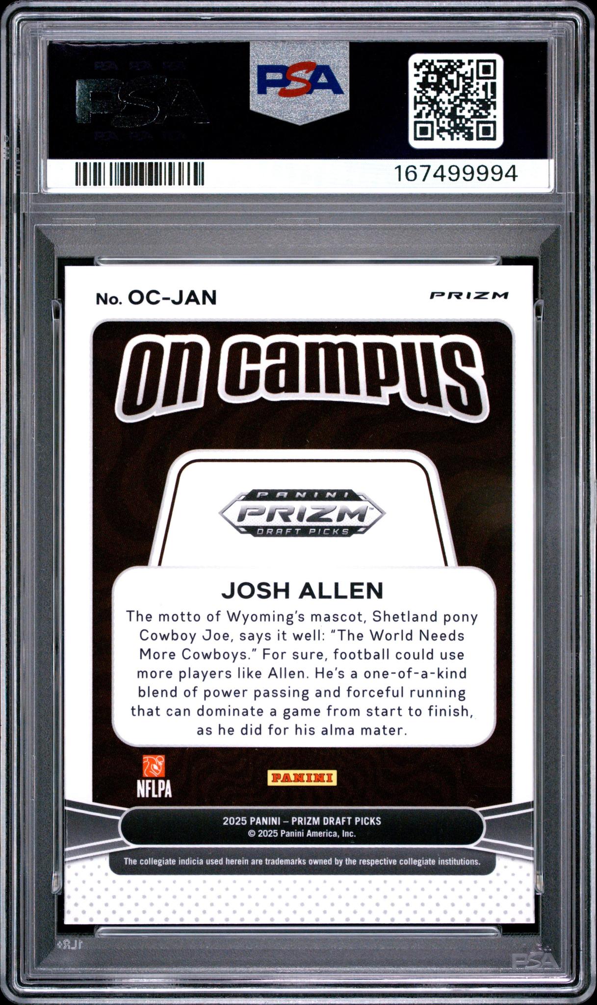 2025 PANINI PRIZM DRAFT PICKS ON CAMPUS OC-JAN JOSH ALLEN PSA 10