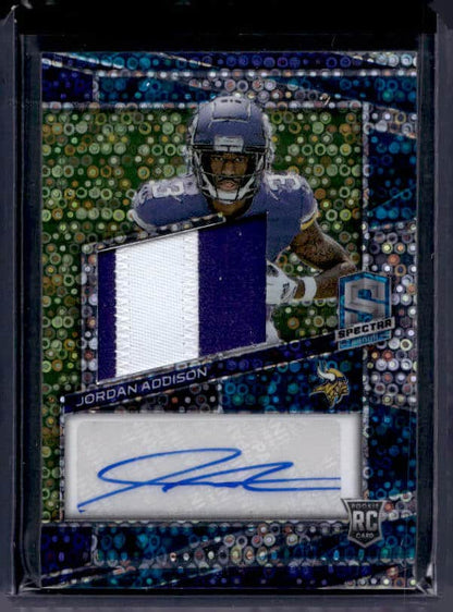 2023 Panini Spectra Jordan Addison #220 Patch Auto Blue Neon Prizm /50