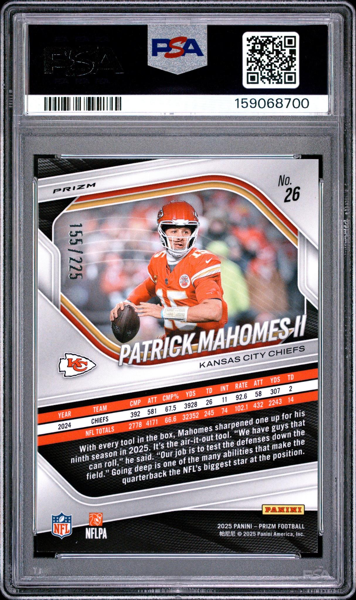 2025 PANINI PRIZM 26 PATRICK MAHOMES II PURPLE ICE