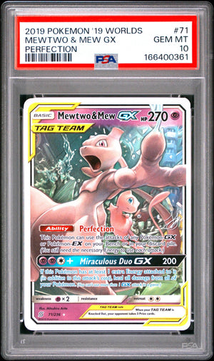 2019 Pokemon 2019 World Championships Deck: Perfection #71 Mewtwo & Mew Gx PSA 10