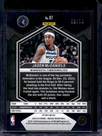 2023/24 Panini Mosaic Jaden McDaniels #87 Gold Fast Break /10