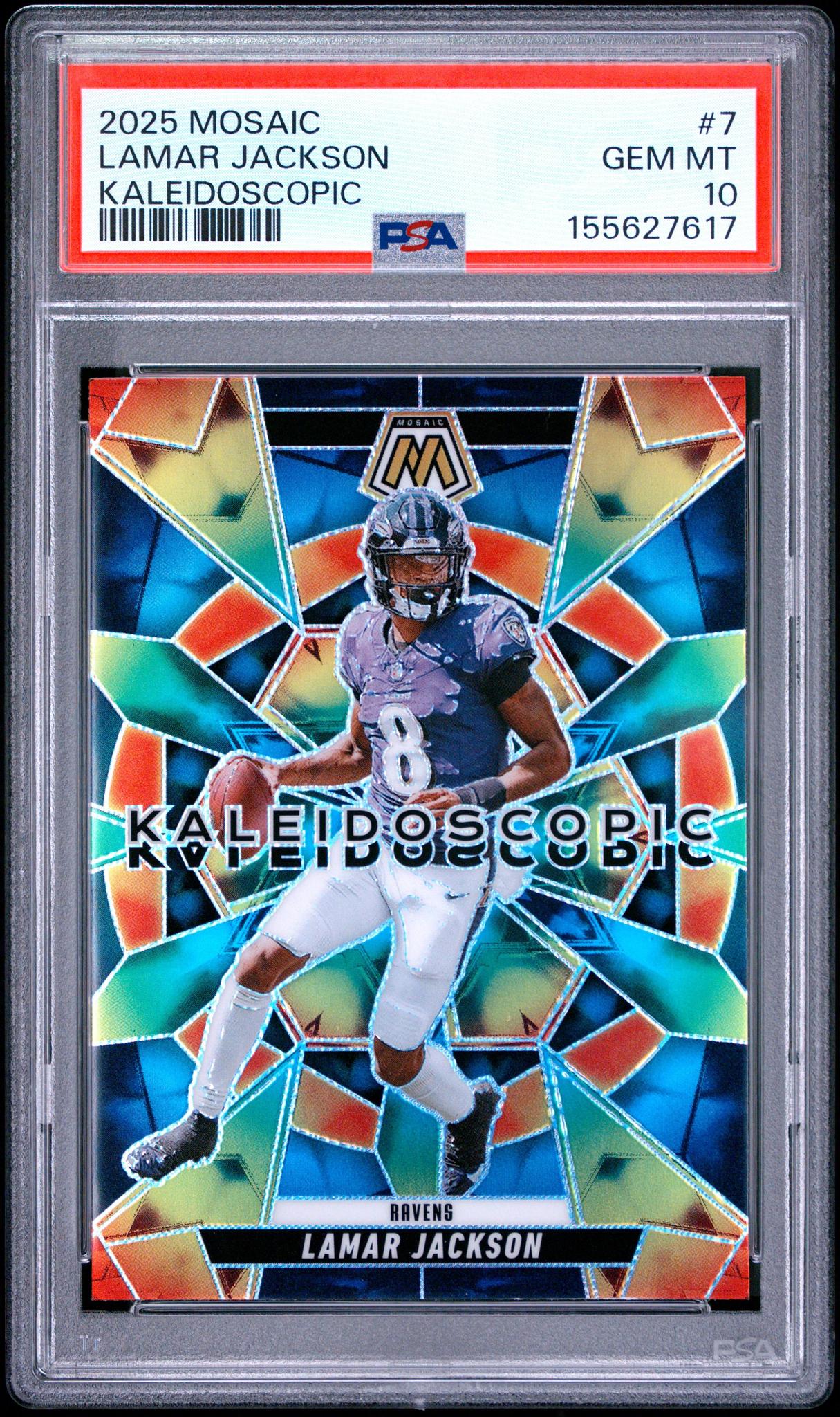 2025 PANINI MOSAIC KALEIDOSCOPIC 7 LAMAR JACKSON PSA 10