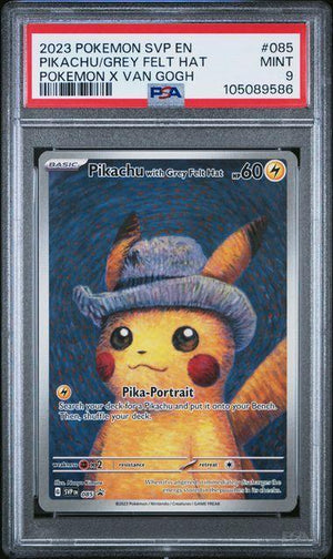 2023 POKEMON SVP EN-SV BLACK STAR PROMO #085 PIKACHU/GREY FELT HAT POKEMON X VAN GOGH PSA 9