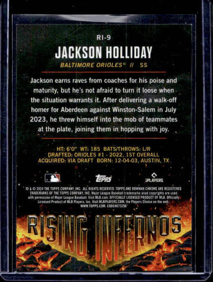2024 Bowman Chrome Jackson Holliday #RI-9 Rising Infernos Aqua /125