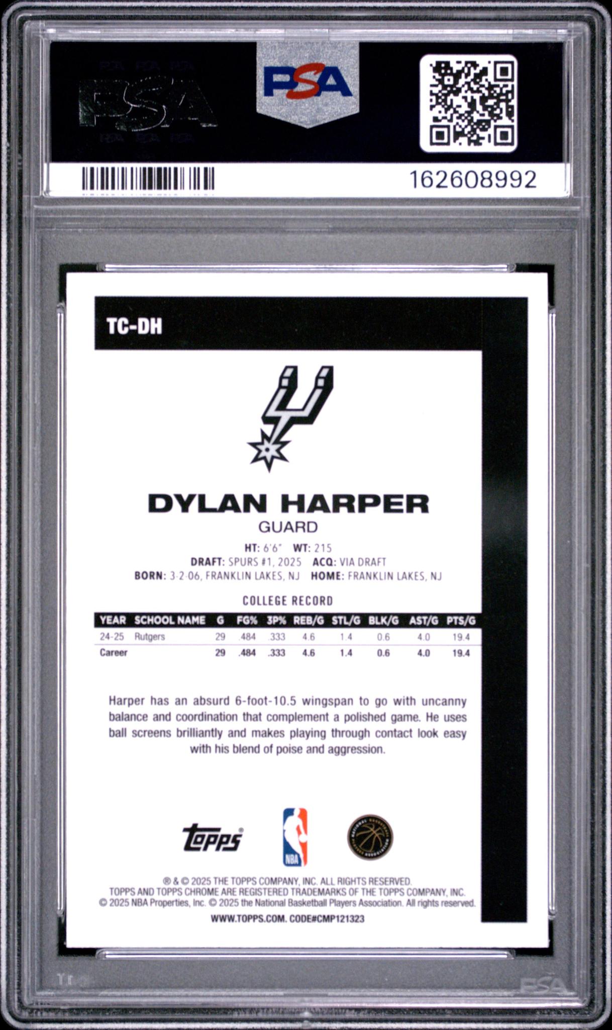 2025 TOPPS SILVER PACK 1980-81 TOPPS CHROME BASKETBALL TC-DH DYLAN HARPER PSA 10