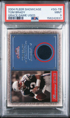2004 FLEER SHOWCASE GRACE GAME USED SG-TB TOM BRADY PSA 9