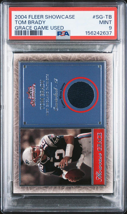 2004 FLEER SHOWCASE GRACE GAME USED SG-TB TOM BRADY PSA 9